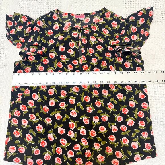 Kate Spade New York medium ditsy rosed flutter sleeve keyhole top TB2 2893 - Picture 3 of 10